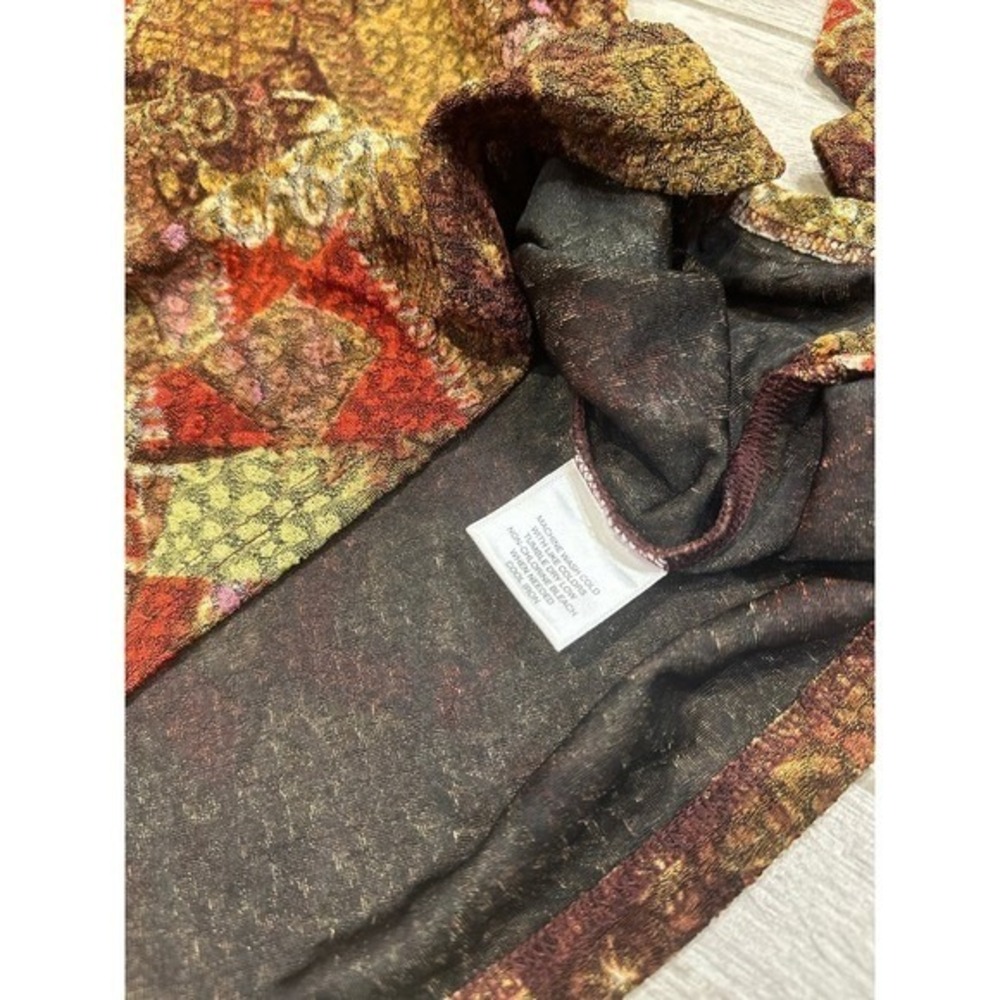 Koret Womens Large Top Multicolor Geometric Patchwork Long Sleeve Earthy Boho - Picture 3 of 5